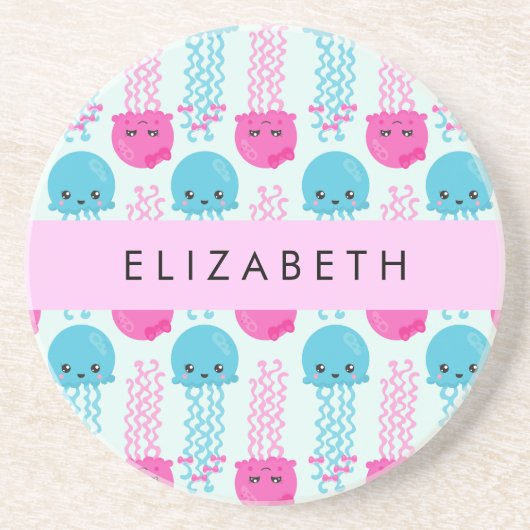Quallenmuster, Niedliche Quallen, Meer, Ihr Name Getränkeuntersetzer (Vorne)