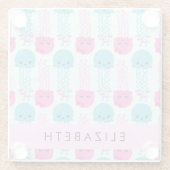 Quallenmuster, Niedliche Quallen, Meer, Ihr Name Glasuntersetzer (Rückseite)