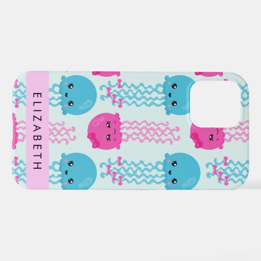 Quallenmuster, Niedliche Quallen, Meer, Ihr Name iPhone Hülle (Rückseite (Horizontal))