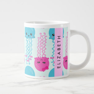 Quallenmuster, Niedliche Quallen, Meer, Ihr Name Jumbo-Tasse