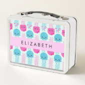 Quallenmuster, Niedliche Quallen, Meer, Ihr Name Metall Brotdose (Rückseite)