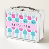 Quallenmuster, Niedliche Quallen, Meer, Ihr Name Metall Brotdose (Vorderseite)