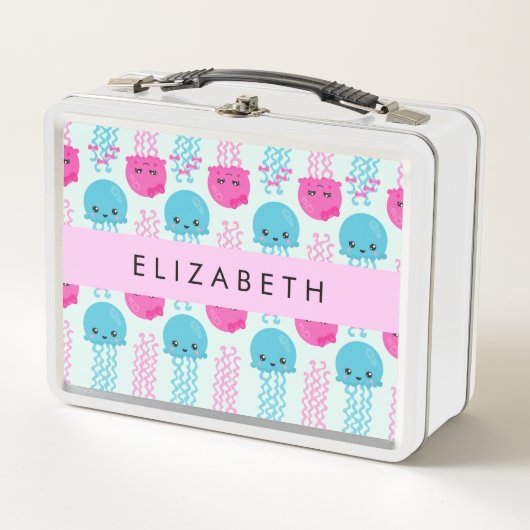 Quallenmuster, Niedliche Quallen, Meer, Ihr Name Metall Brotdose (Vorderseite)