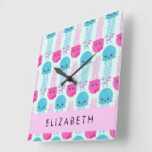 Quallenmuster, Niedliche Quallen, Meer, Ihr Name Quadratische Wanduhr (Winkel)