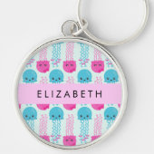 Quallenmuster, Niedliche Quallen, Meer, Ihr Name Schlüsselanhänger (Vorne)