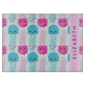 Quallenmuster, Niedliche Quallen, Meer, Ihr Name Schneidebrett (Vorderseite)