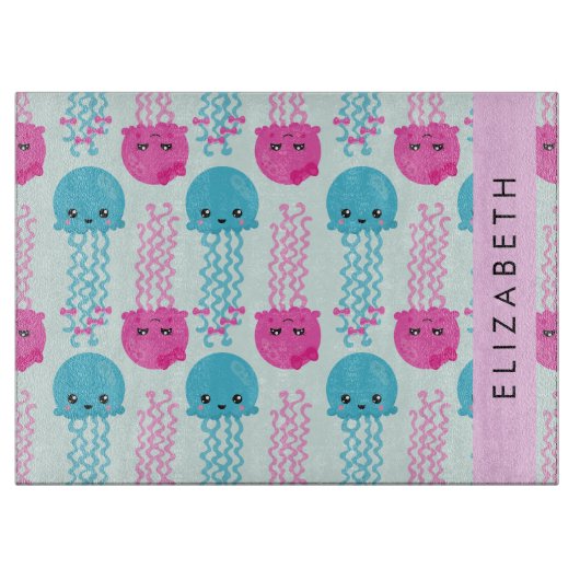 Quallenmuster, Niedliche Quallen, Meer, Ihr Name Schneidebrett (Vorderseite)