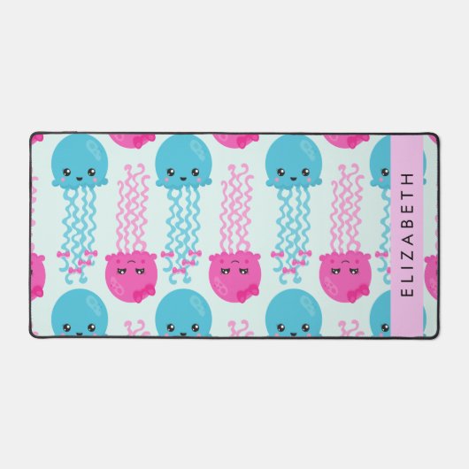 Quallenmuster, Niedliche Quallen, Meer, Ihr Name Schreibtischunterlage (Vorderseite)