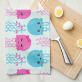 Quallenmuster, Niedliche Quallen, Meerestiere Geschirrtuch (Viertel Falte)