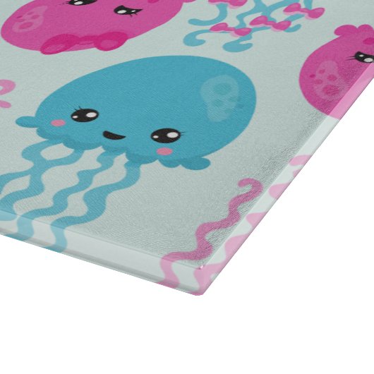 Quallenmuster, Niedliche Quallen, Meerestiere Schneidebrett (Ecke)