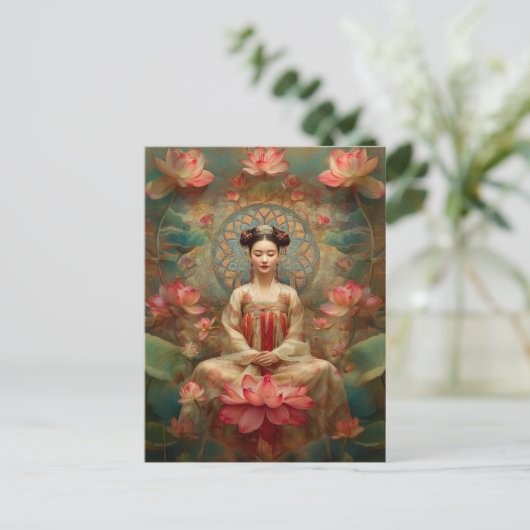 Quan Yin Goddess of Compassion High Frequency Art Postkarte (Stehend Vorderseite)