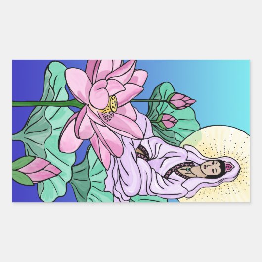 Quan Yin (Kuan Yin) im Lotus Rechteckiger Aufkleber (Vorderseite)