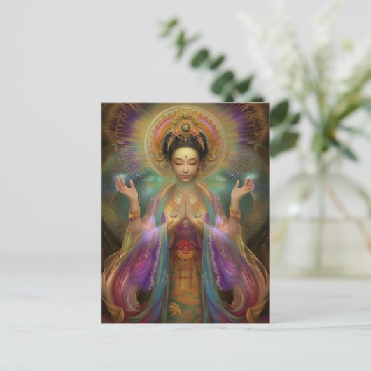Quan Yin Visionary Goddess Gebet Kunst Postkarte (Stehend Vorderseite)