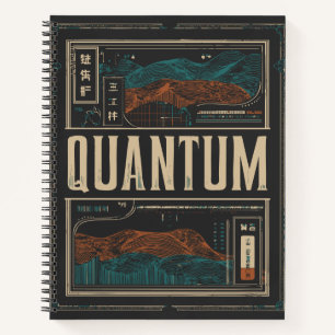 QUANTUM Abstrakt Science Waves   Grunge Retro Notizblock