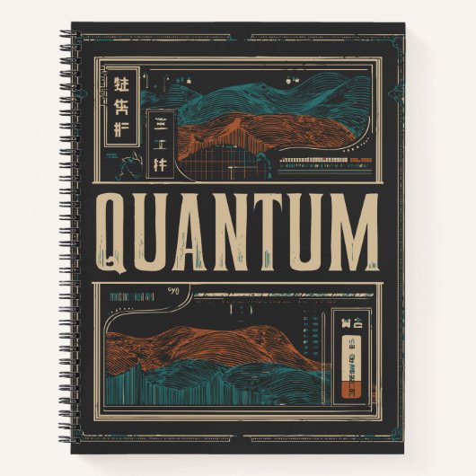 QUANTUM Abstrakt Science Waves | Grunge Retro Notizblock (Vorderseite)