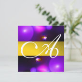 QUANTUM BBLE MONOGRAMM lila gelb Einladung (Stehend Vorderseite)