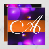 QUANTUM-BBLE-MONOGRAMM lila-Orange Einladung (Vorne/Hinten)