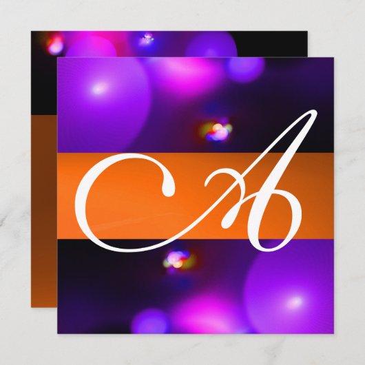 QUANTUM-BBLE-MONOGRAMM lila-Orange Einladung (Vorne/Hinten)