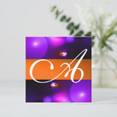 QUANTUM-BBLE-MONOGRAMM lila-Orange Einladung (Stehend Vorderseite)