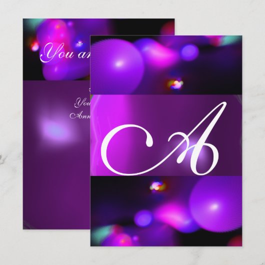 QUANTUM BBLE MONOGRAMM lila uAwg Einladung (Vorne/Hinten)