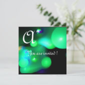 QUANTUM BUBBLE MONOGRAM grün schwarz Einladung (Stehend Vorderseite)