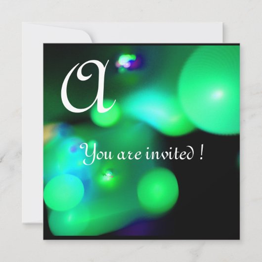 QUANTUM BUBBLE MONOGRAM grün schwarz Einladung (Vorderseite)