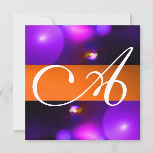 QUANTUM BUBBLE MONOGRAM lila orange Einladung (Vorderseite)