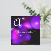 QUANTUM BUBBLE MONOGRAM LILA schwarz rosa Einladung (Stehend Vorderseite)