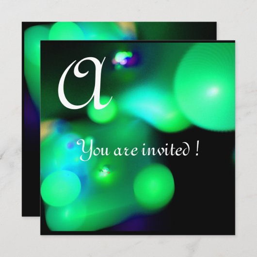 QUANTUM BUBBLE MONOGRAMM grün schwarz Einladung (Vorne/Hinten)