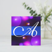 QUANTUM BUBBLE MONOGRAMM lila-blau rosa Einladung (Stehend Vorderseite)