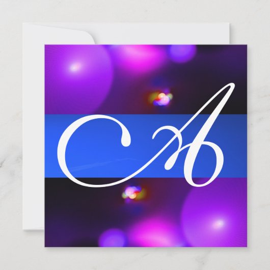 QUANTUM BUBBLE MONOGRAMM lila-blau rosa Einladung (Vorderseite)
