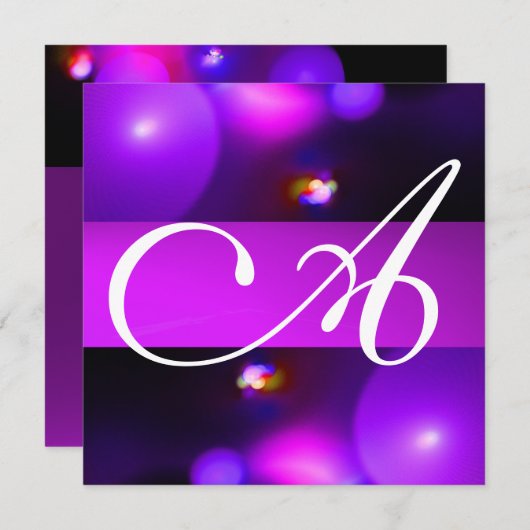 QUANTUM BUBBLE MONOGRAMM lila Einladung (Vorne/Hinten)