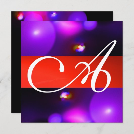 QUANTUM BUBBLE MONOGRAMM rot lila Einladung (Vorne/Hinten)