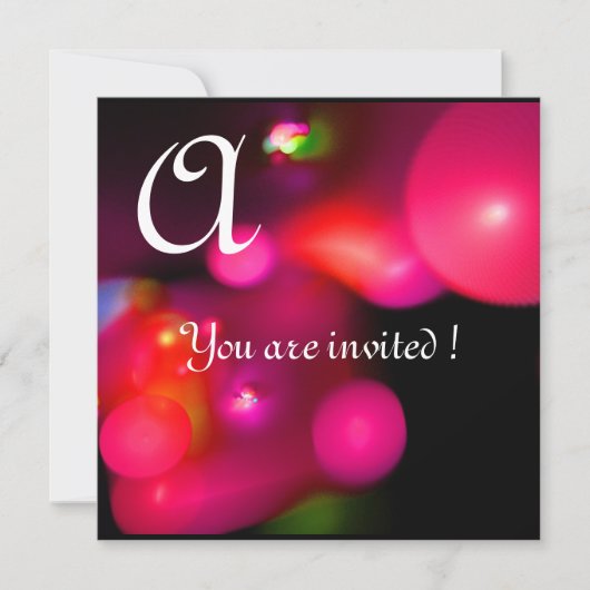 QUANTUM BUBBLE MONOGRAMM Rot Rosa Einladung (Vorderseite)