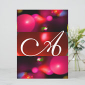 QUANTUM BUBBLE MONOGRAMM Rot Rosa Einladung (Stehend Vorderseite)