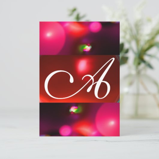 QUANTUM BUBBLE MONOGRAMM Rot Rosa uAwg Einladung (Stehend Vorderseite)