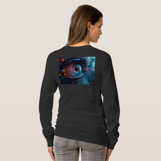 Quantum Eye Frauen lange Ärmel schwarzer T - Shirt (Schwarz voll)