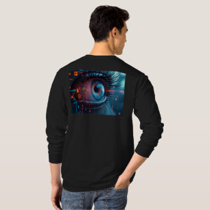 Quantum Eye Herren Langarm schwarzes T-Shirt Rücke