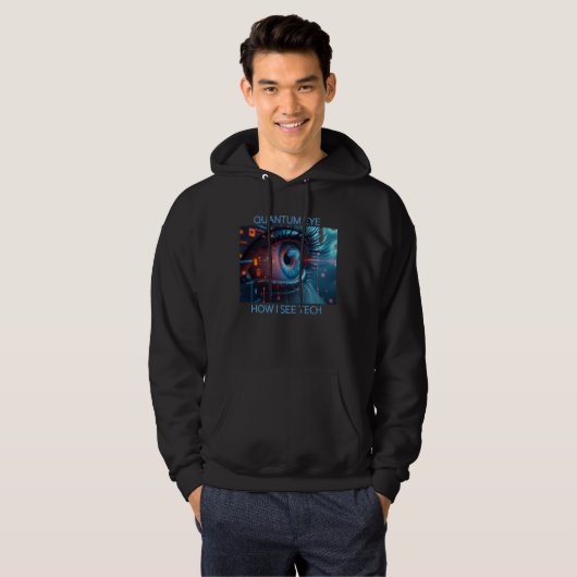 Quantum Eye Tech Herren schwarze Kapuzenpullover Hoodie (Vorne ganz)