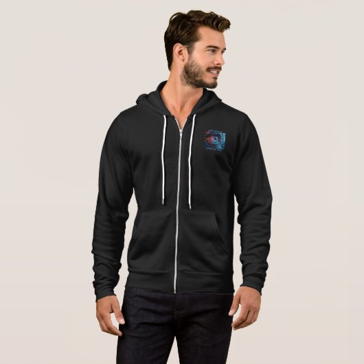 Quantum Eye Tech Männer Bella schwarze Kapuzenjack Hoodie (Vorne ganz)