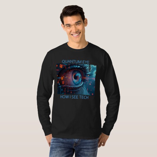 Quantum Eye Tech Männer langärmeliger schwarzer T T-Shirt (Vorne ganz)