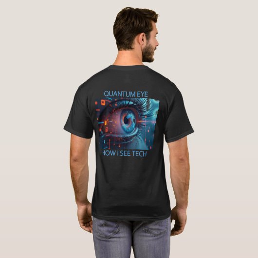Quantum Eye Tech Männer schwarzes T-Shirt Rückenan (Schwarz voll)