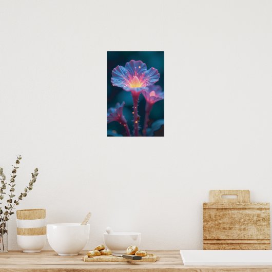 "Quantum Flora – Galactic Blooms in Obsidian Light Poster (Küche)