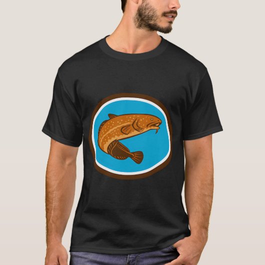 Quappe Fisch Oval Retro T-Shirt (Vorderseite)