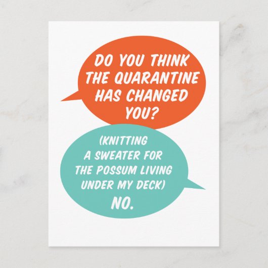 Quarantäne Activity Knitting Possum a Sweater Postkarte (Vorderseite)