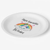 Quarantäne Birthday Unicorn Regenbogen Pappteller (Schrägansicht)