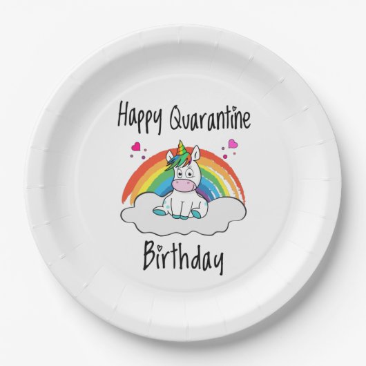 Quarantäne Birthday Unicorn Regenbogen Pappteller (Vorderseite)