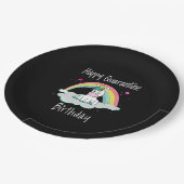 Quarantäne Birthday Unicorn Regenbogen Pappteller (Schrägansicht)