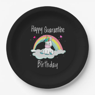 Quarantäne Birthday Unicorn Regenbogen Pappteller