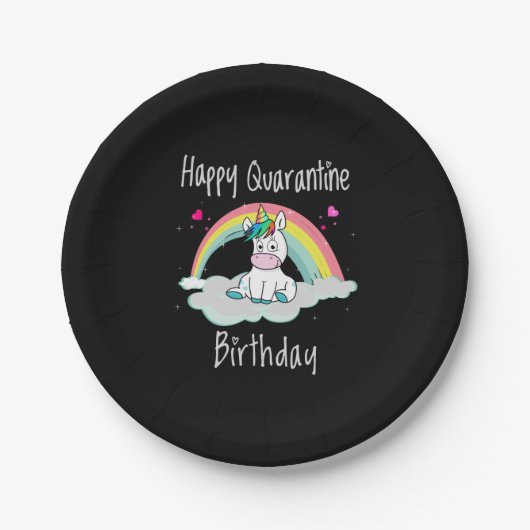 Quarantäne Birthday Unicorn Regenbogen Pappteller (Vorderseite)